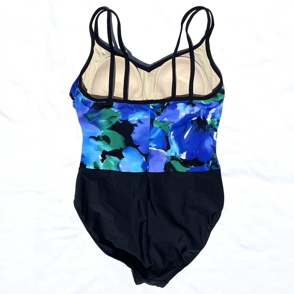 Miraclesuit Bethany Swimsuit Womens 10 Blue Black Floral Slimming - Picture 4 of 7